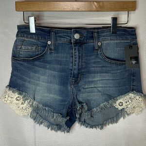 Denim Blue Jean Shorts with Lace Accents